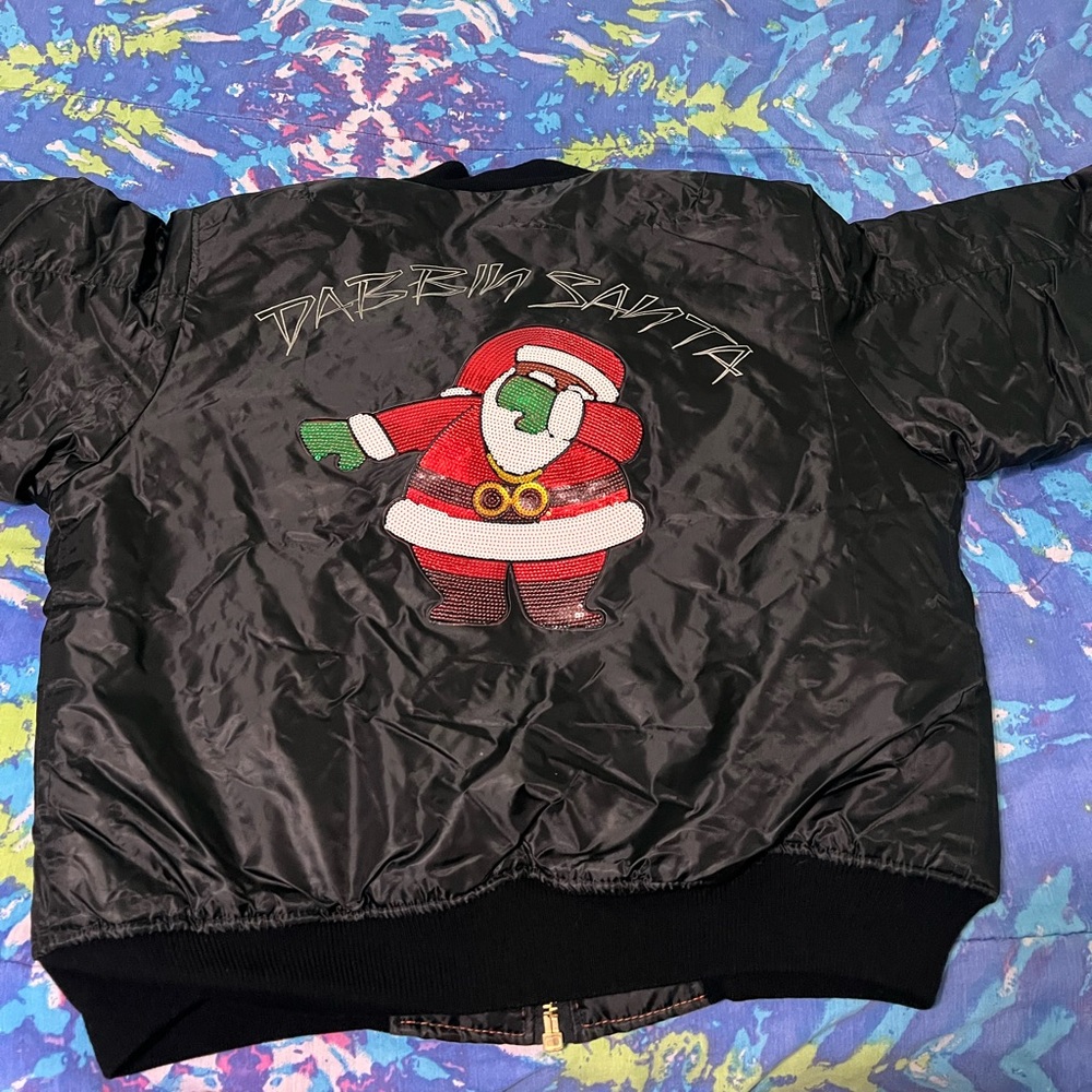 Dabbin santa sequin decal bomber jacket